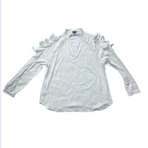 Ann Taylor White Ruffle Cold Shoulder Ladies Blouse Sz XL